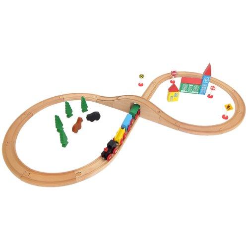 Maxim Wooden Rail Set Series with Magnetic Cars, Figure of 8, 37 Pieces