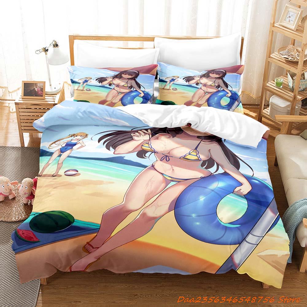 Comforter Personelity New Bikini Utaha Kasumigaoka Bedding Set Cartoon Anime Three-Piece Set Adult Kid Bedroom Duvet Sets 3D Kawaii