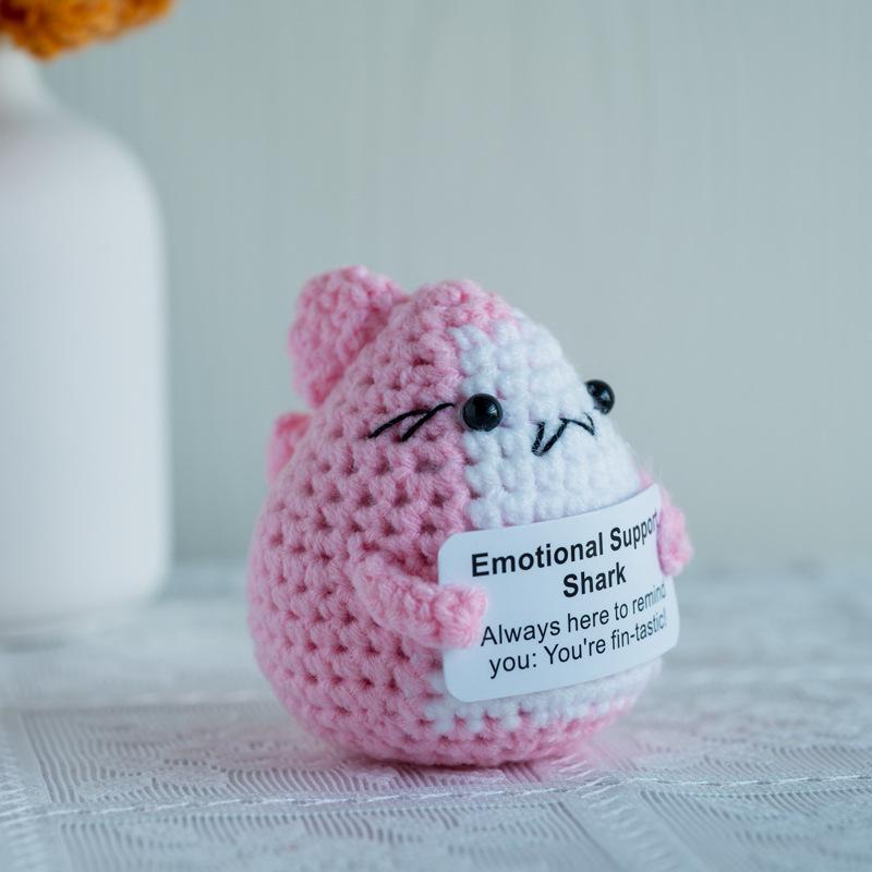 Funny Crochet Emotional Support Cat Doll With Card Desktop Ornament Handmade Knitted Cat Dolls Christmas Gifts Home Decoration