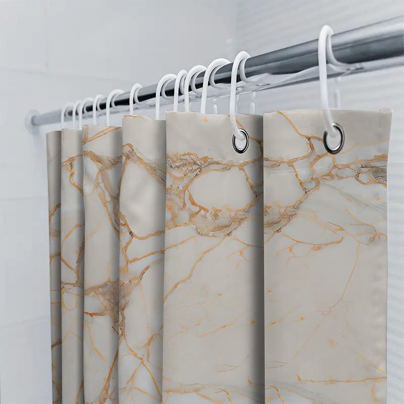 White Marble Shower Curtain with Gold Veins Elegant Home Decor for Bathroom Luxury Waterproof Fabric Size Customizable (180x240c