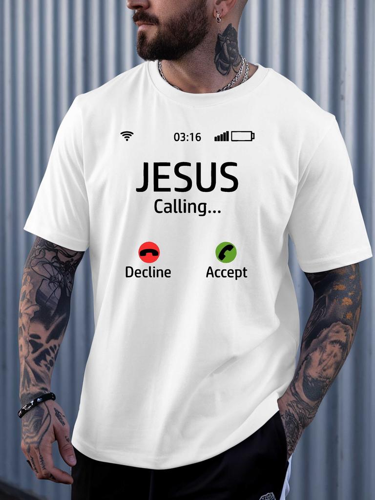 Christian Faith Unisexs Crew Neck Cotton T Shirt Jesus Calling Incoming Call Print Short Sleeve Casual Religious Street Fashion Top