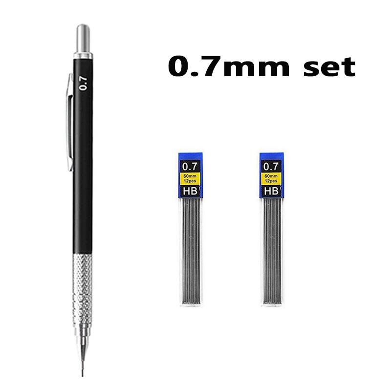

Black Metal Mechanical Pencil with Lead Smooth Writing Sizes 0.3 0.5 0.7 0.9 1.3 2.0mm For Sketching Painting