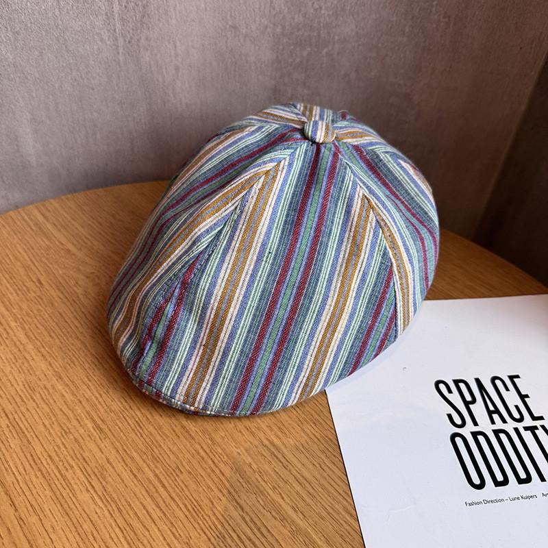 Vintage Japanese Striped Duckbill Cap With Sun Protection For Summer Casual Use