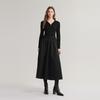 ELLE Color Block Flared Knit Long Sleeve Dress Women Dresses Black EL49438