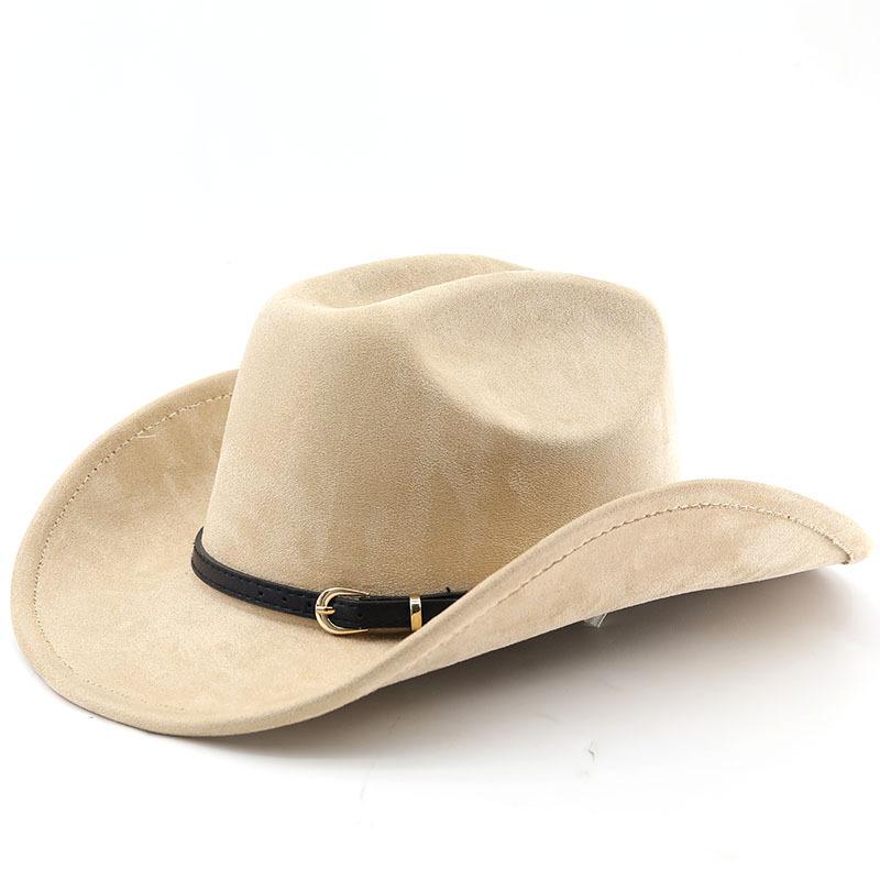 Classic simple belt, western cowboy hat, woolen jazz top hat, men's and women's ethnic style autumn and winter felt hat, big eaves hat
