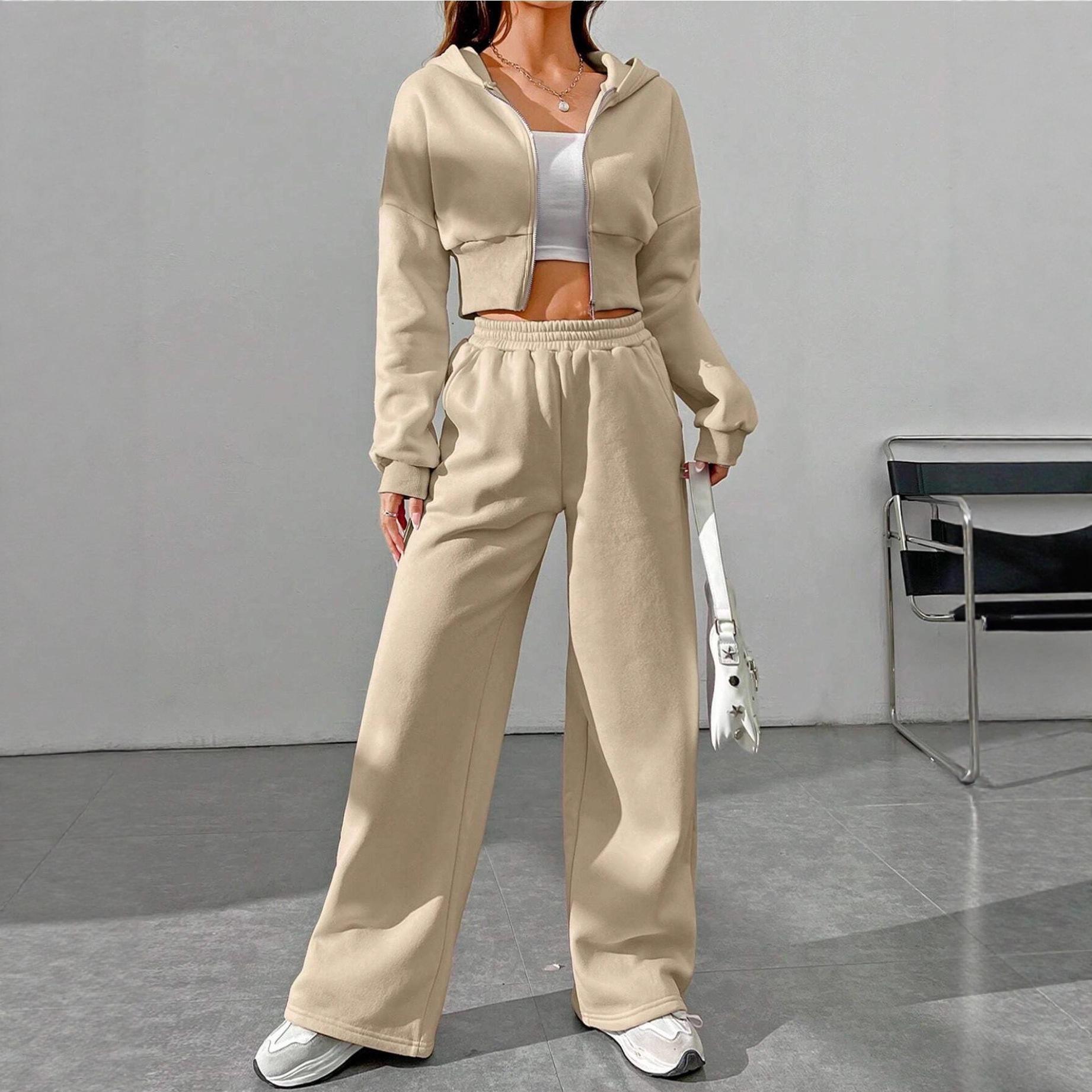 

Casual Women s Hoodie Set, Hoodie, Long-sleeved Zipper Cardigan, Hoodie, Sports Elastic Long Pants Two-piece Set S абрикосовий