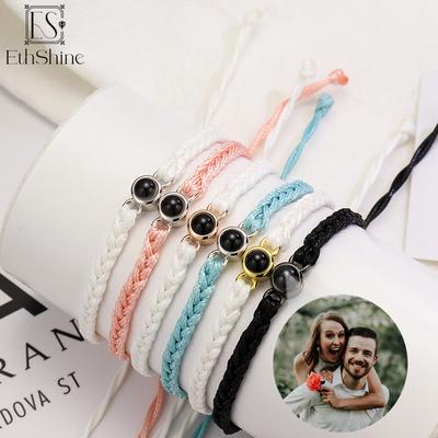 EthShine Personalized 925 Silver Circle Photo Bracelet Projection Bracelets Custom Photo Bracelet Couple Memorial Gift Women