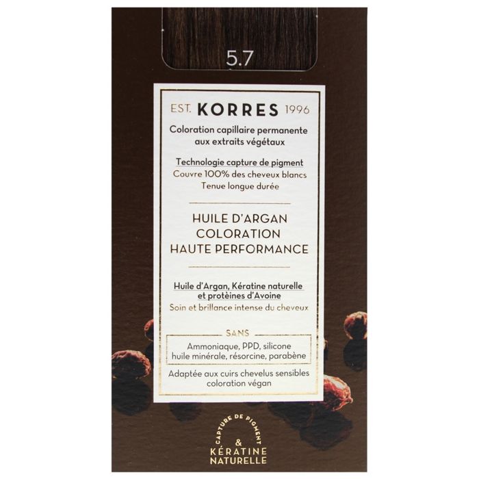 Coloration Permanente - Korres - Châtain Marron 5.7 - Huile D'argan - Kératine Naturelle - Soin Doux