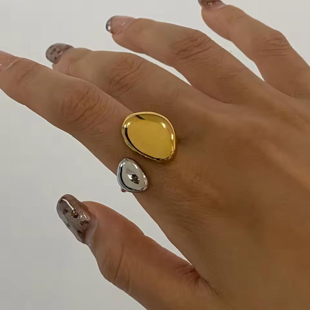 Yori Glossy Simple Irregular Open Ring Stainless Steel Metal Texture 18 K Plated Waterproof Geometric Charm Jewelry 2025