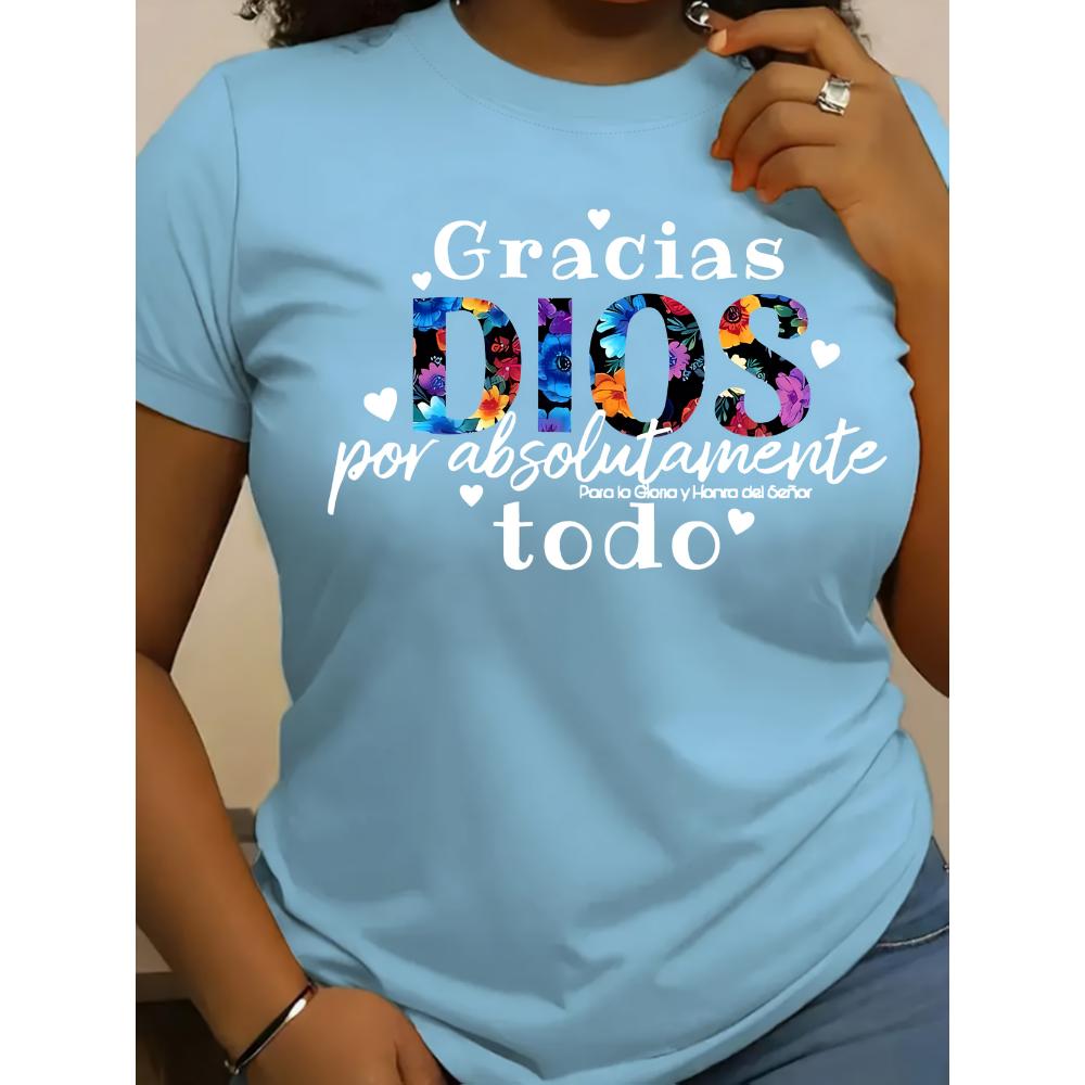 

Gracias Dios Women s Tee - Spanish Gratitude Quote Graphic, Faith-Inspired Print for Casual Daily Wear S