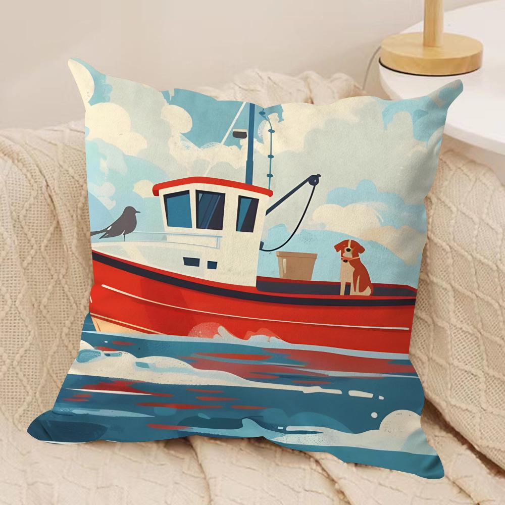 Classic Ships Cushion Cover Soft Plush Fabric Double-Sided Printed Cushion Covers for All Seasons Home Decor