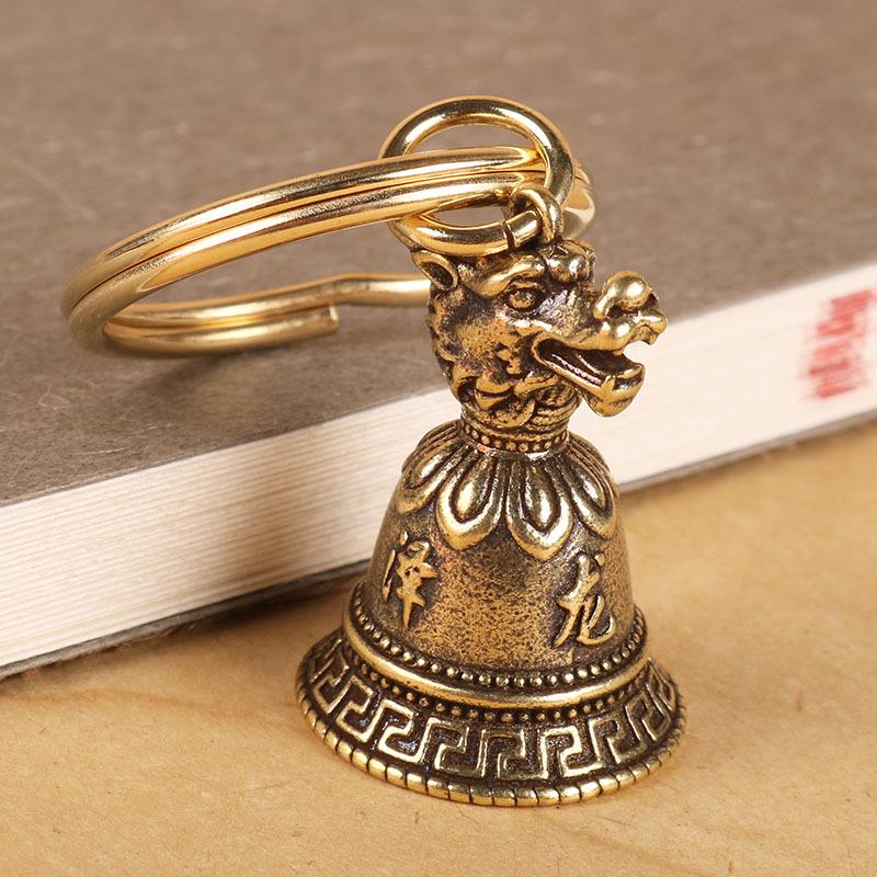 Personalized Zodiac Animal Brass Keychain with Copper Bell Pendant