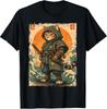 Vintage Japanese Cat Anime T-Shirt Featuring Samurai Warrior Design