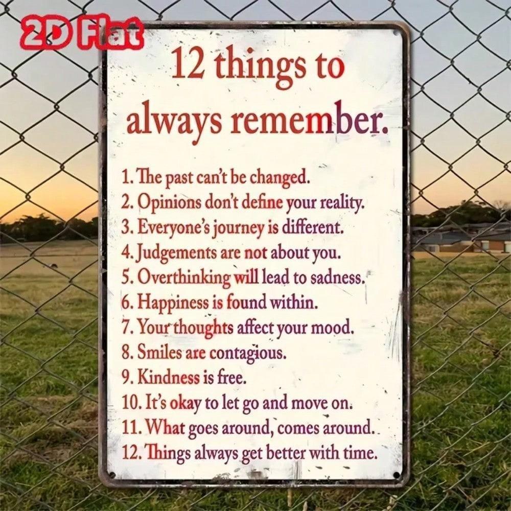 

Vintage Metal Tinplate Sign, 12 Things To Remember, Retro Wall Art Decor 20x30 різнокольоровий