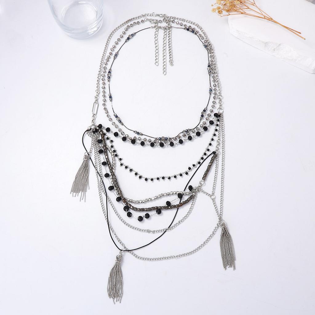 European and American Light Luxury Exquisite Exaggerated Multi-strand Rope Waterfall Tassel Pendant Multi-layer Necklace Sweater Chain Women