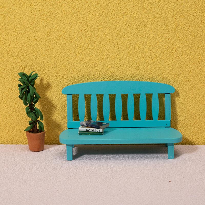 New Mini Wooden Garden Bench Miniature Doll House Backrest Bench Ornament Retro Miniature Landscape Garden Bench Furniture Decor