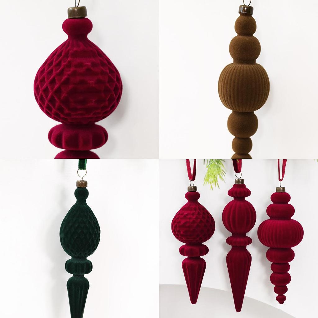 Retro Conical Christmas Ball Ornament - Flocked Tree Decoration 