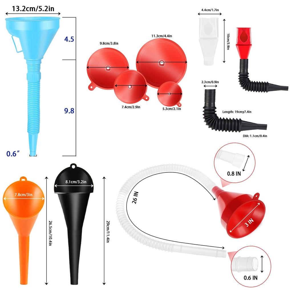 Umbresen Oil Funnels Set, Automotive Fuel Funnels, Wide Mouth Gas Funnel With Handle, Large Funnels With Hose, Plastic Long Neck Oil Funnels,