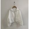 Vintage workwear drawstring short baseball jacket coat for women with a high-end, niche outerwear design