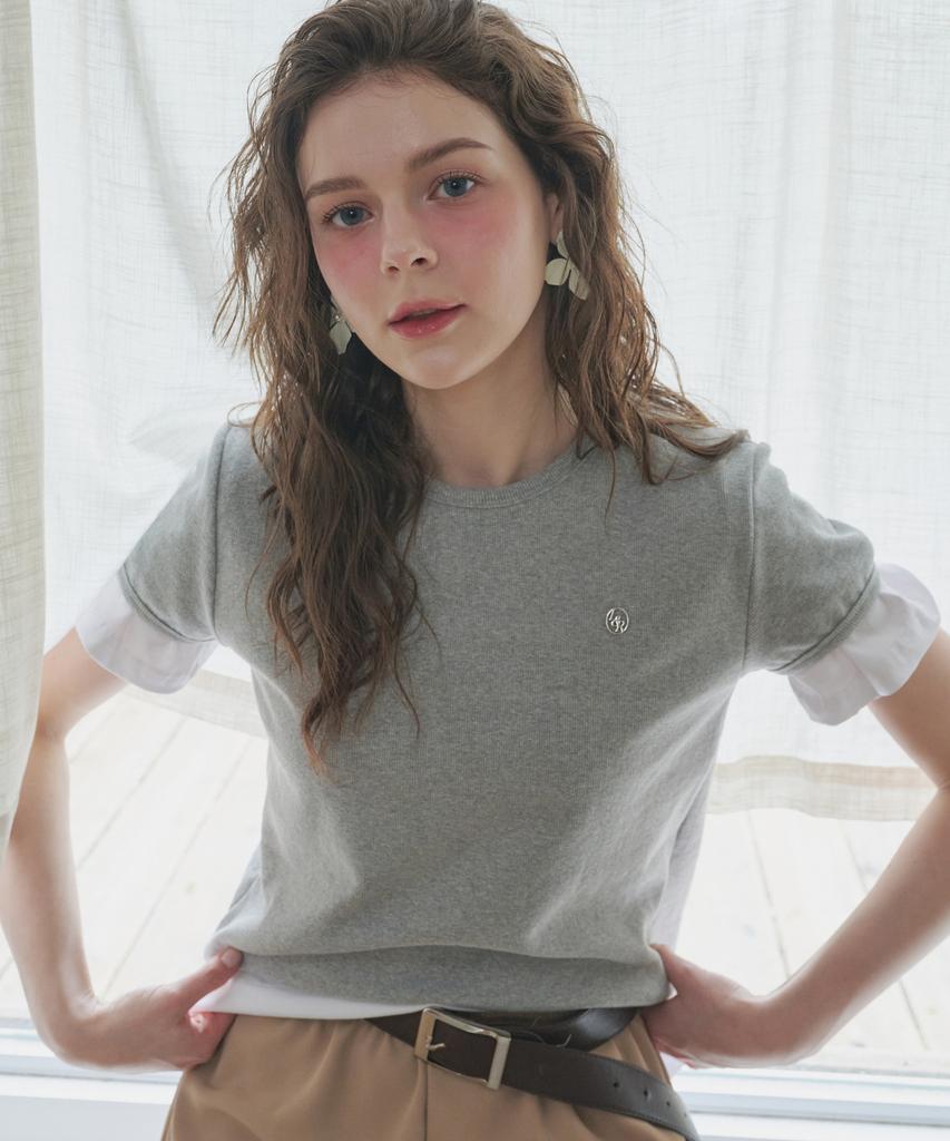 LOSSYROW Ribbed Short-Sleeved T-Shirt Gray