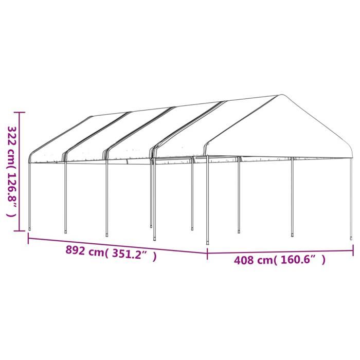 VidaXL Belvédère avec toit blanc 8,92x4,08x3,22 m polyéthylène, tente de fête, chapiteau, abri à auvent, pavillon, tente 3155512