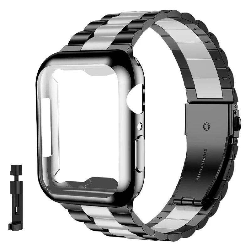 Case+Strap iWatch Band Ultra2 49mm Stainless Steel Metal Strap For Apple Watch 9 41 45MM 44mm 40mm SE Series 8 7 6 5 4 Cover