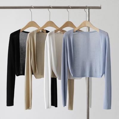 Sommer Sonnenschutz Strickjacke für Frauen dünn gestrickte Strickwaren Perspektive Langarm Tops Casual schwarz weiß Khaki blau Kurzmantel