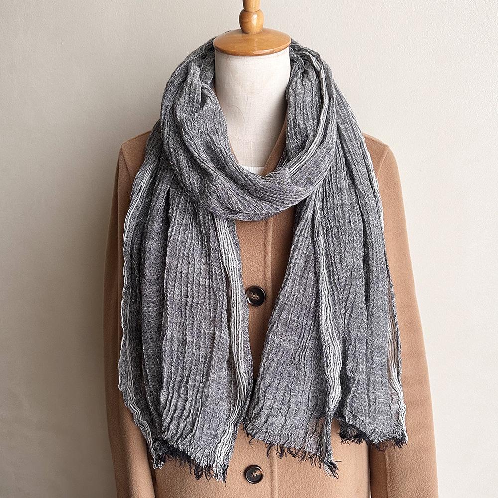 Autumn/Winter Cotton-Linen Color Block Scarf: Korean-Style Shawl for Women & Men