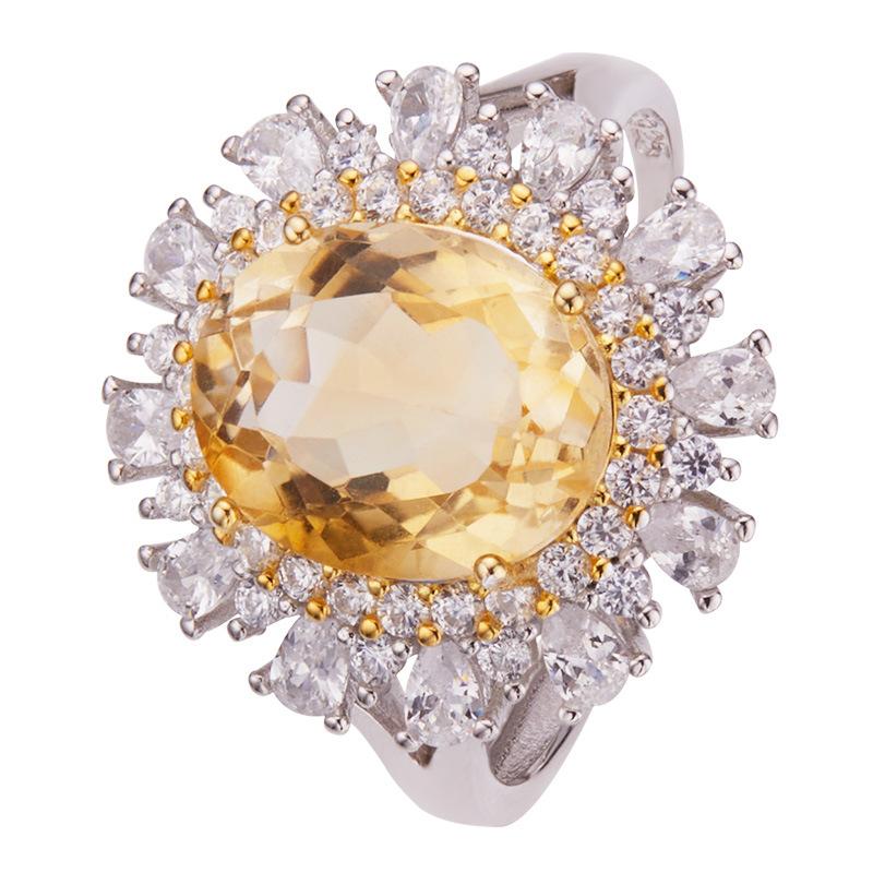 S925 Sterling Silver Colored Jewelry Natural Topaz Amethyst Citrine Ring Women