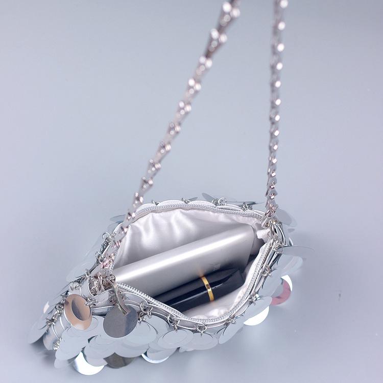 Silver Shiny Film Handmade Circle Crossbody Bag - Autumn/Winter Evening Fashion Accessory