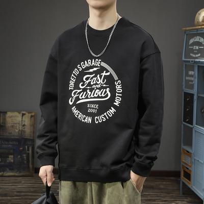American High Street Trend Printing Crew Neck Sweater Men'S Loose Large Size Cotton Heavy Top Sports Jacket Tide