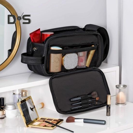 

Мужская портативная косметичка большой емкости из искусственной кожи в стиле ретро с водонепроницаемой застежкой-молнией для путешествий, деловых поездок, косметички, органайзера для бритья чёрный