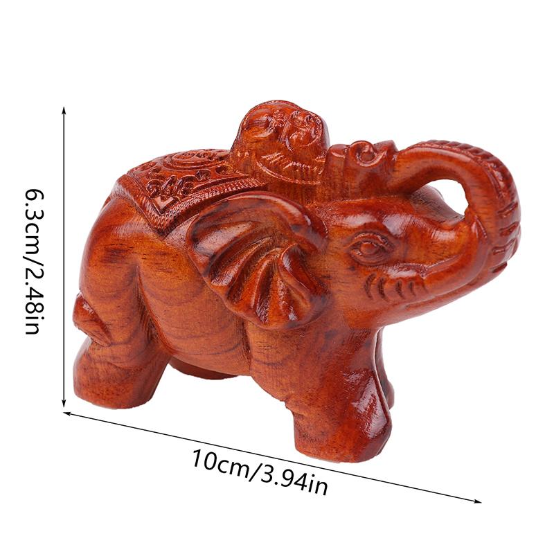 10Cm Wooden Elephant Statue Indian Feng Shui Figurines Lucky Success Wealth Desktop Decoration