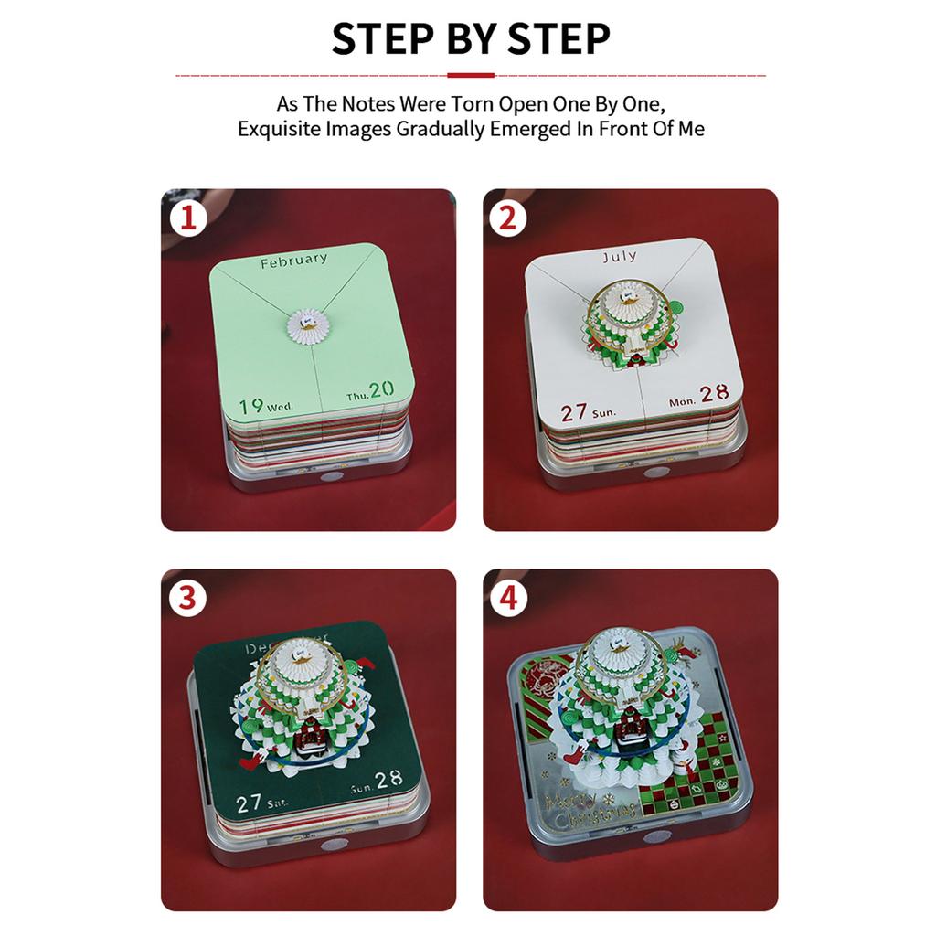 3D Calendar 2026 with Lights Desk Timepiece Calendar 2026 Artsy Pad Calendars for Christmas Housewarming Desktop Decoration