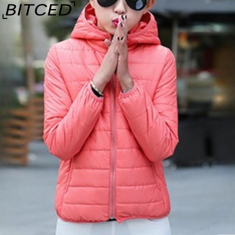 BITCED Autumn/Winter Women's Down-Filled Quilted Jacket Short-Length Hooded Cotton Coat Women's Slim-Fit Thickened Cotton-Padded Outerwear