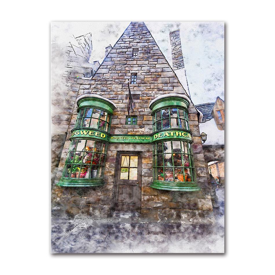 Magic Wand Wizard Shop Watercolor Posters Large Hall Painting Canvas Wizarding Weasley Wall Pictures Children Bedroom