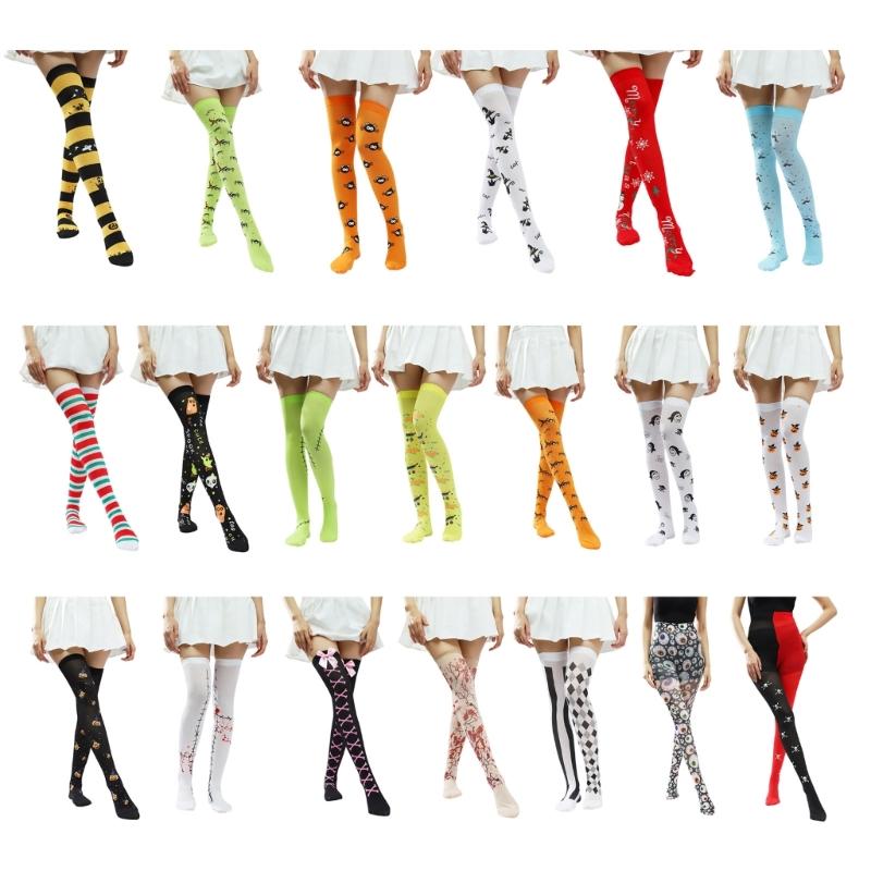 Over Knee Thigh Socks Halloween Thigh High Stockings Novelty Hosiery Printed Long Stockings for Womens Girls Gifts