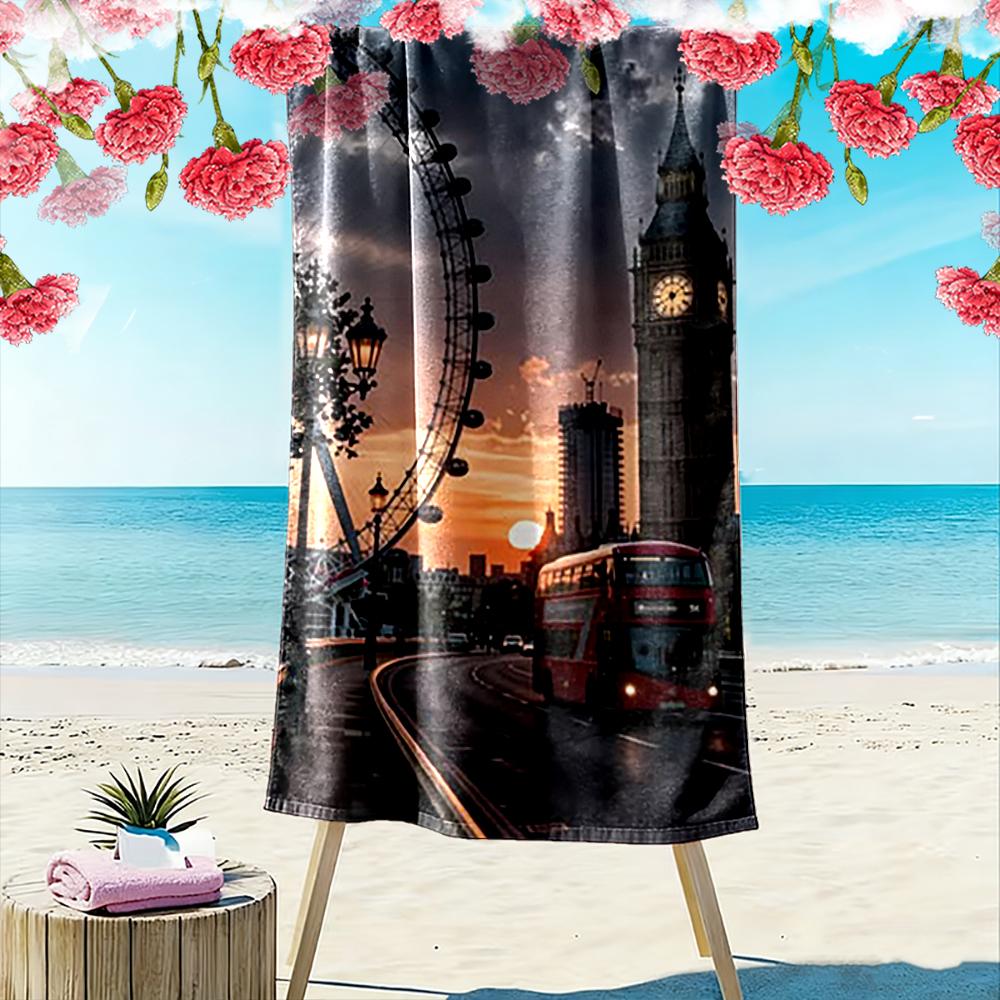 London Big Ben Sonnenuntergangsszene Strandtuch schnelltrocknend für Reise Outdoor-Sport Joggen Strand und Schwimmen