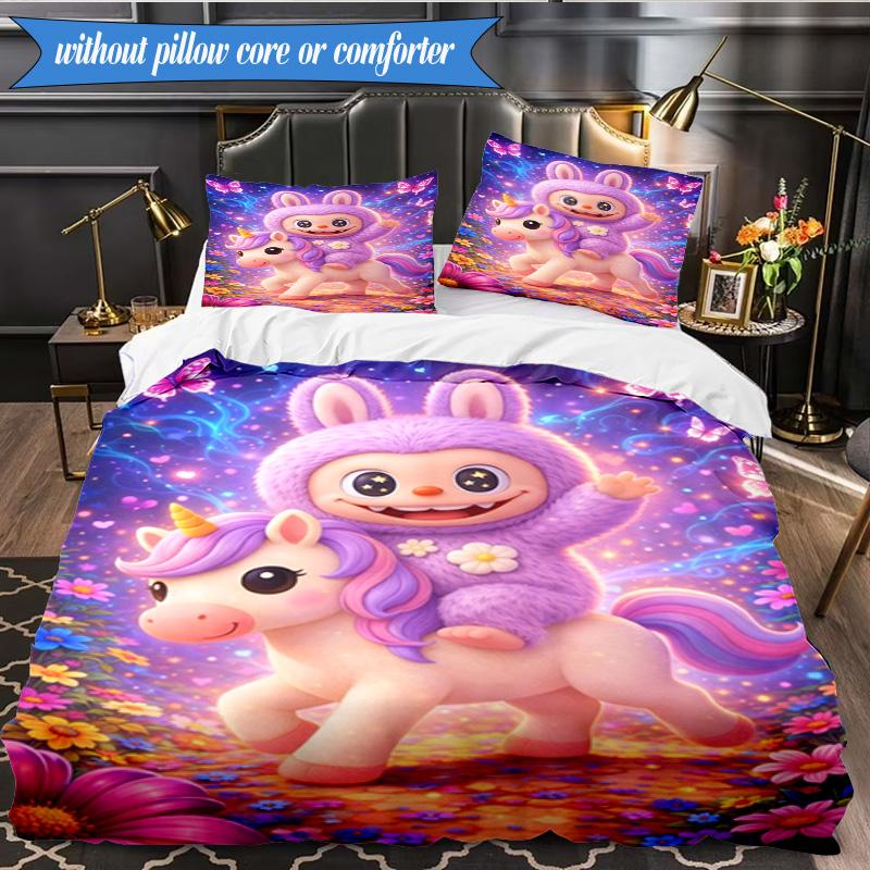 Fantasy Labu-bu Unicorn Journey Set Biancheria da Letto 3 Pezzi Gruppo Musicale K-pop, Ideale per Camera da Letto, Dormitorio, Include Copripiumino e 2 Federe, Regali per Fan