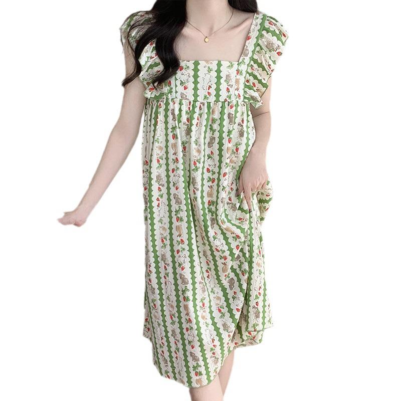 Sommer Damen Pyjama mit niedlichen Trägern & Brustpolstern - Lockeres Nachthemd für Zuhause oder Draußen