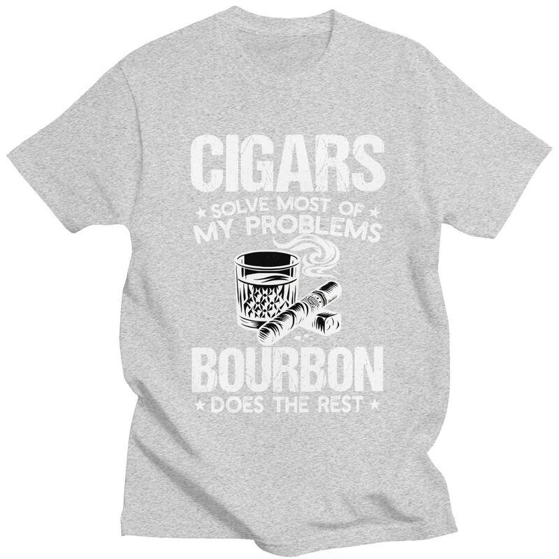 Male Cigars Solve Most Of My Problems Bourbon Does The Rest T Shirt Pure Cotton Tshirt Fashion Casual Creative Graphics Tee Top
