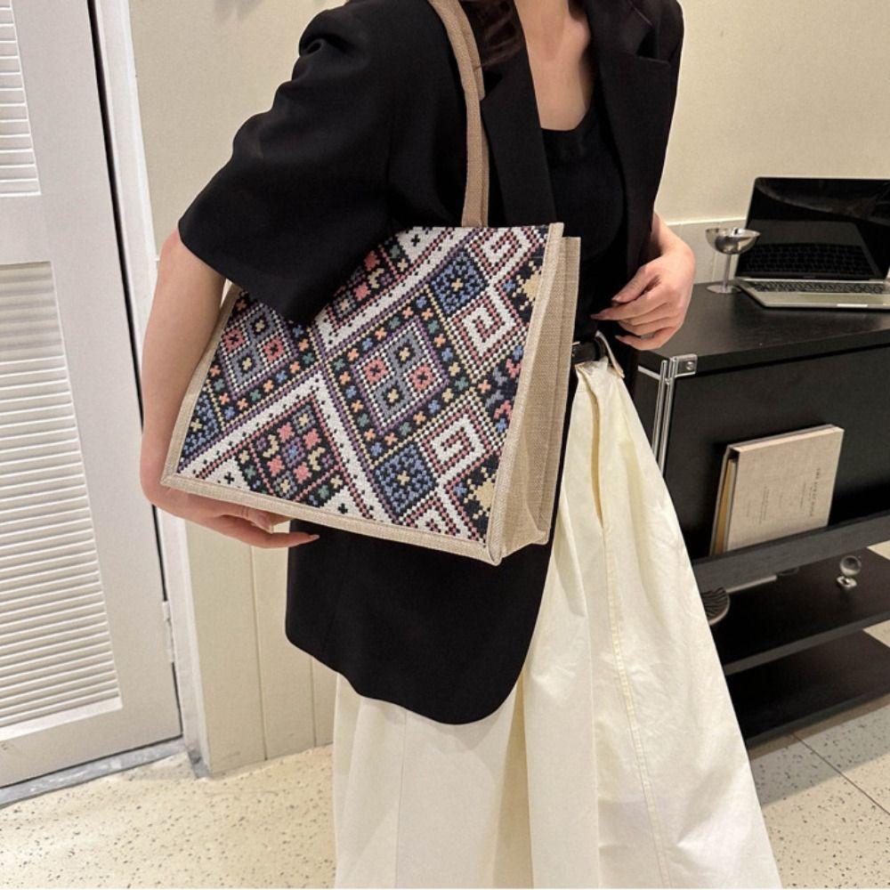 Large Capacity Ethnic Style Handbag Tote Bag Embroidery Shoulder Bag  Storage Bag