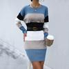 Casual Fashionable and Elegant Women's Early Fall Colorblocking Long-sleeved Sweater Dresses