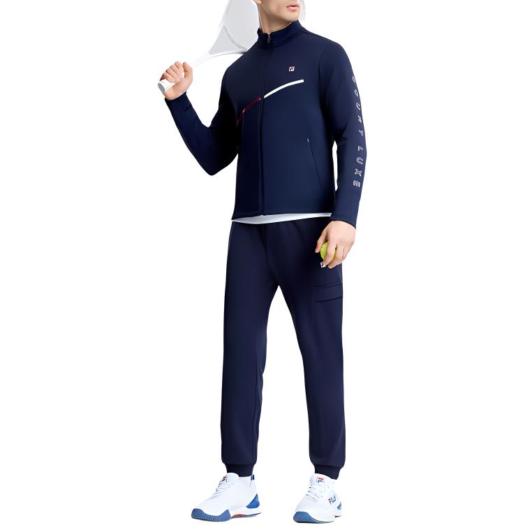 FILA Logo Print Tennis Polo Knit Sports Jacket Men Jackets Dark-Blue A11M333504F-NV