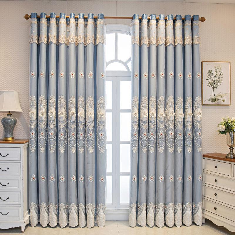 

Домашний декор, двухслойные плотные шторы для гостиной, европейский тисненый цветок, жемчуг, вышитая тюлевая занавеска 2PC W170cm x L270cm