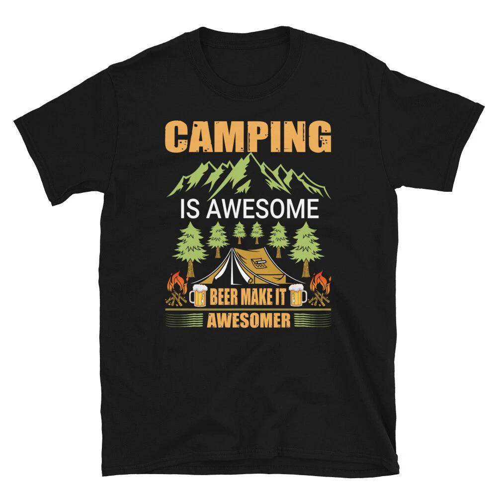 Camping Is Awesome Beer Vintage Design Camping Novelty T-Shirt S