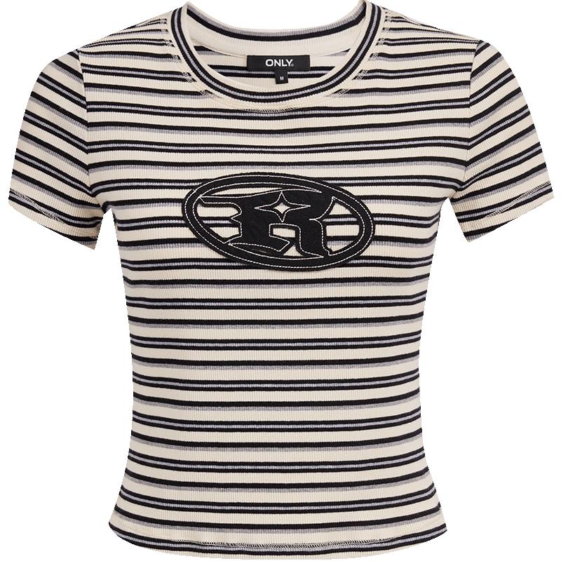 ONLY Women s Letter Stripe Slim Fit T-Shirt M
