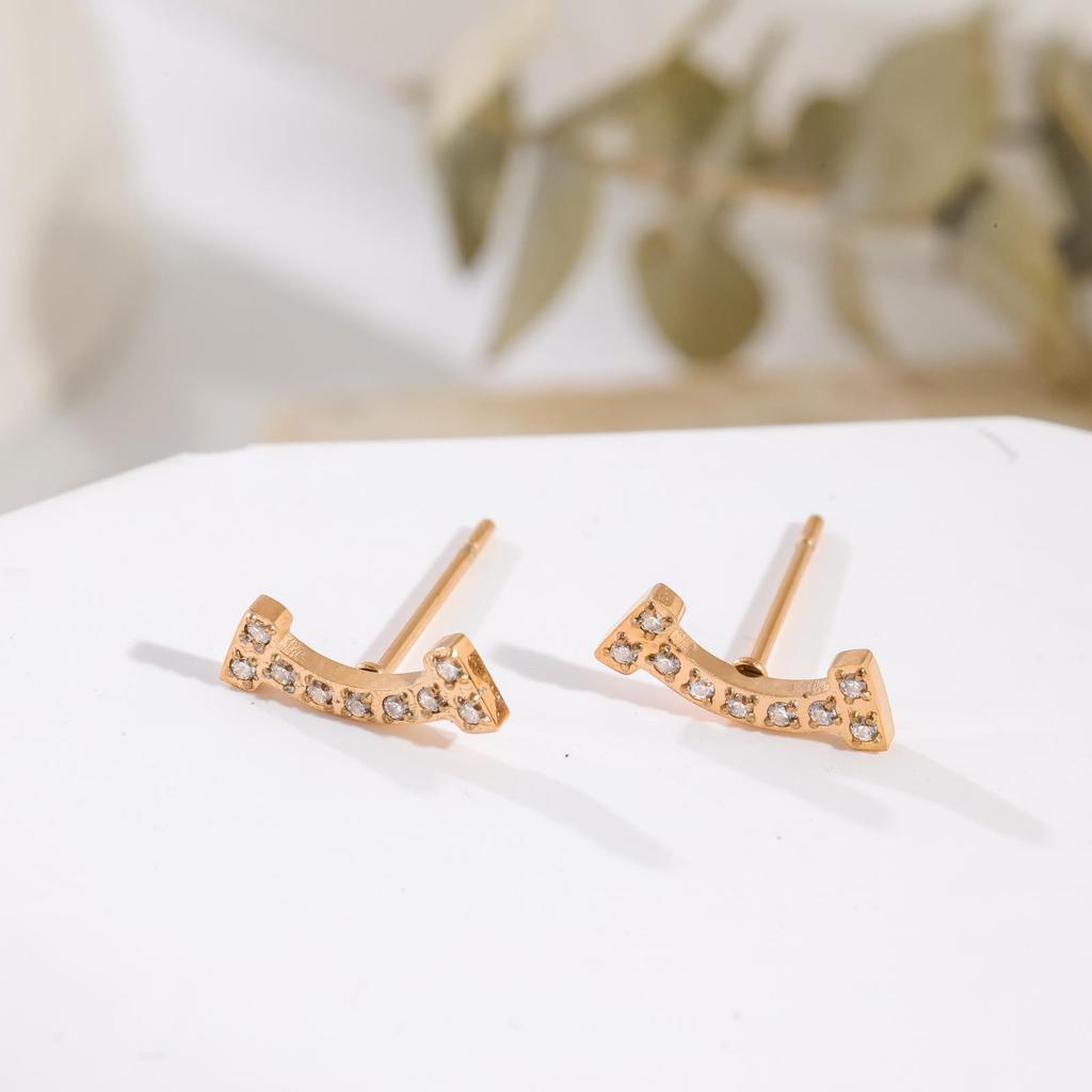 Simple Full Diamond Smile Earrings Fashionable Versatile Titanium Steel Stud Earrings Female Simple Style