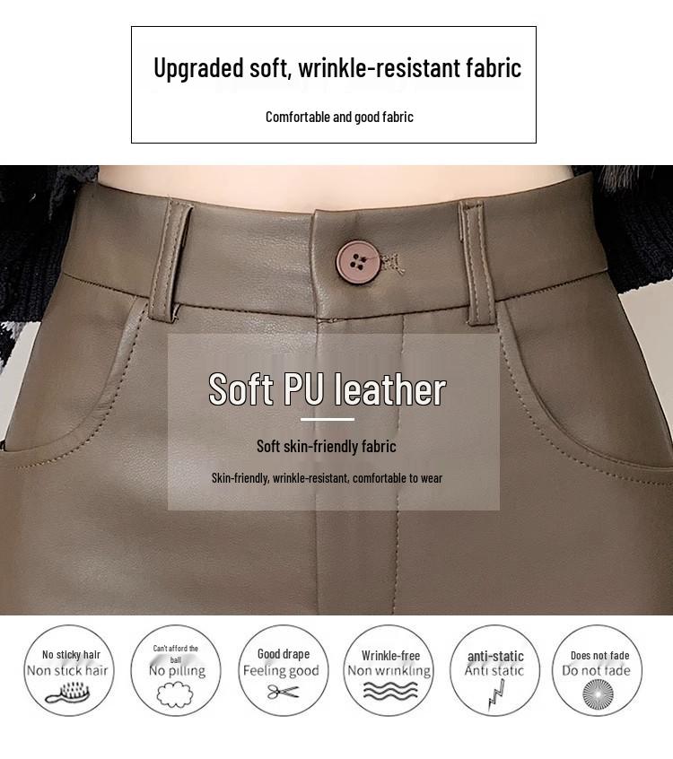 Plus Size High Waist PU Leather Midi Skirt - Retro A-Line Pencil Design with Slit for Women, Autumn/Winter Collection