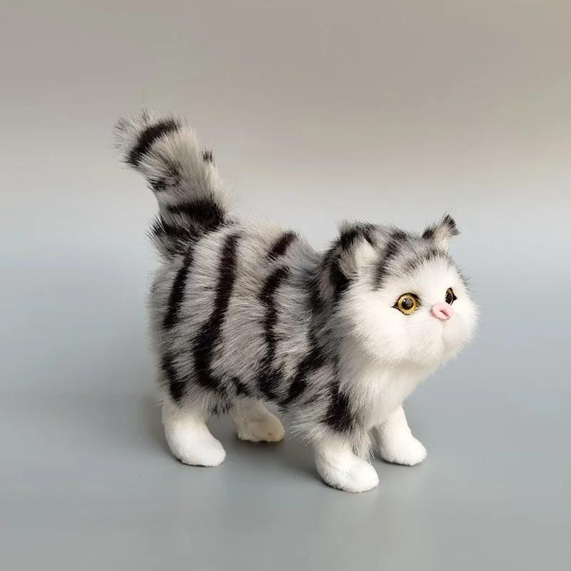 Cute Faux Plush Simulation Cat Animal Model Crafts Car Ornaments Gifts Home Decoration Children's Birthday Party Gift Supplies